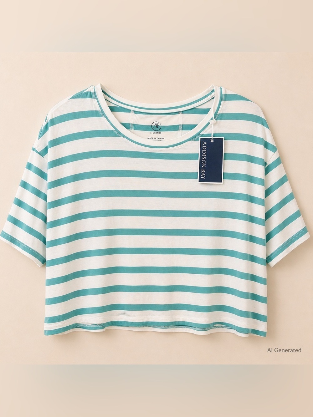 Addison Bay Teal and White Striped Short Sleeve Crewneck